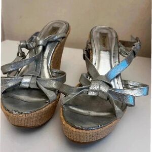 Dune Silver Women's Wedge Sandals